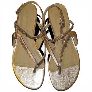 Marc Fisher MFEYMI-T LTD Gerty Gold Metallic Strappy Flat Leather Sandals 9M